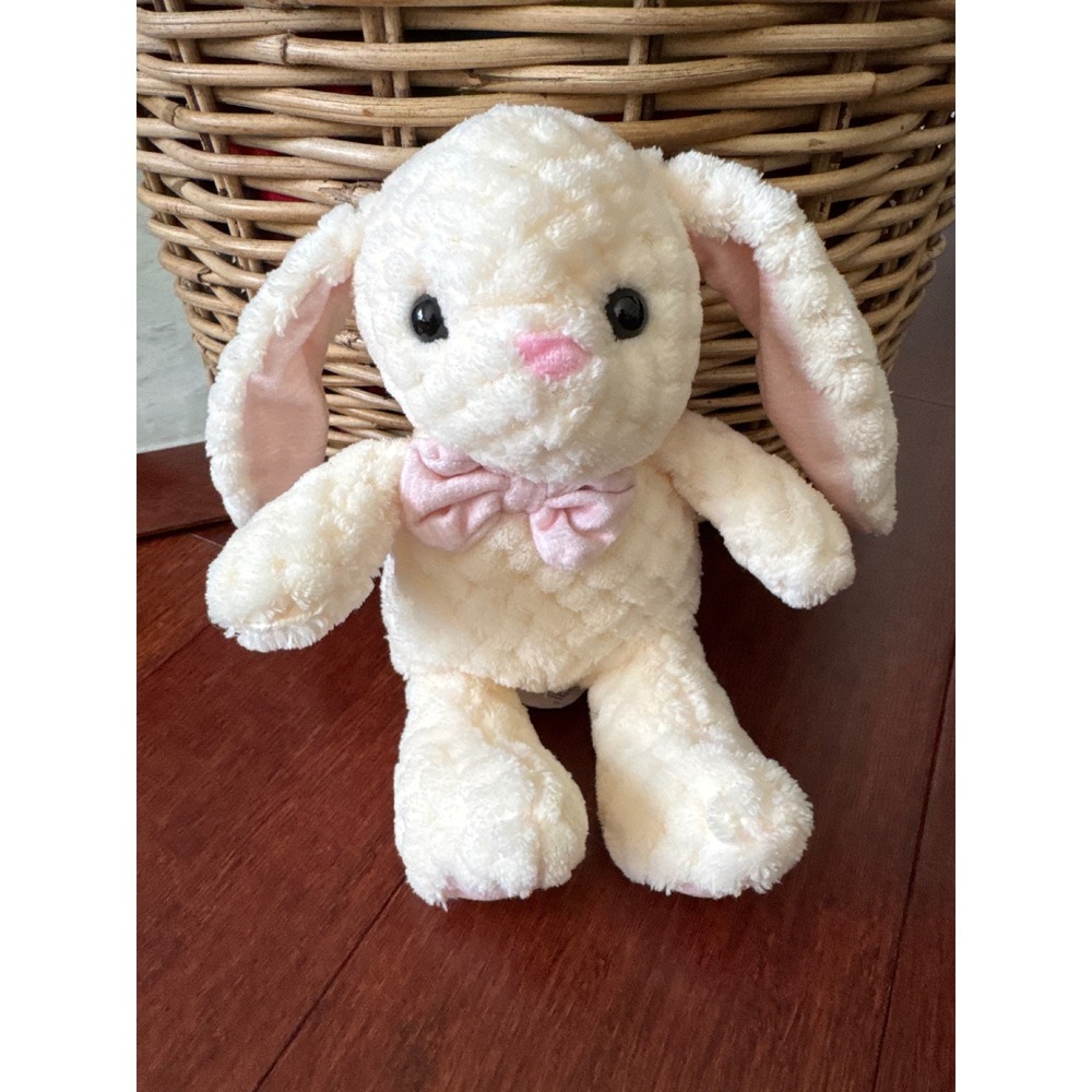 Kellytoy Plush Bunny Rabbit Cream Pink Bow Stuffed Animal 8 Inch Easter Toy